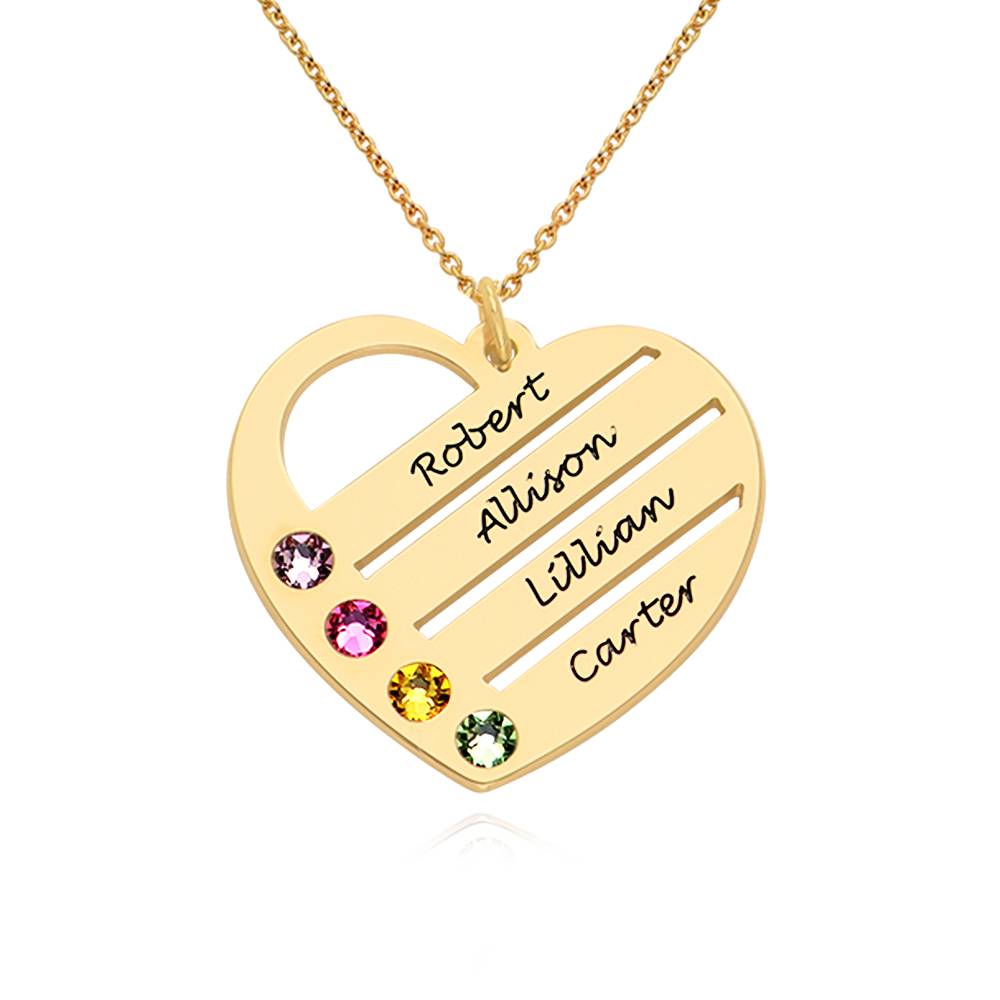 Collar de Corazón Terry con Nombres Grabados y Piedras de Nacimiento en Chapa de Oro-4 foto de producto
