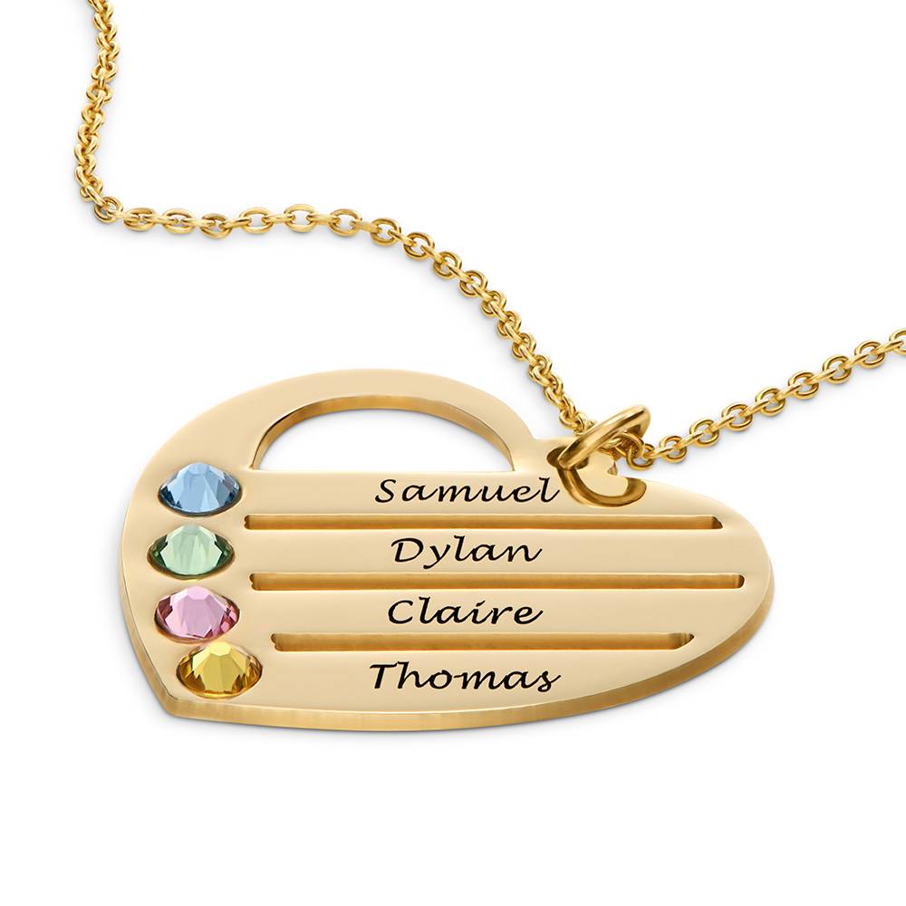 Collar de Corazón Terry con Nombres Grabados y Piedras de Nacimiento en Chapa de Oro-5 foto de producto