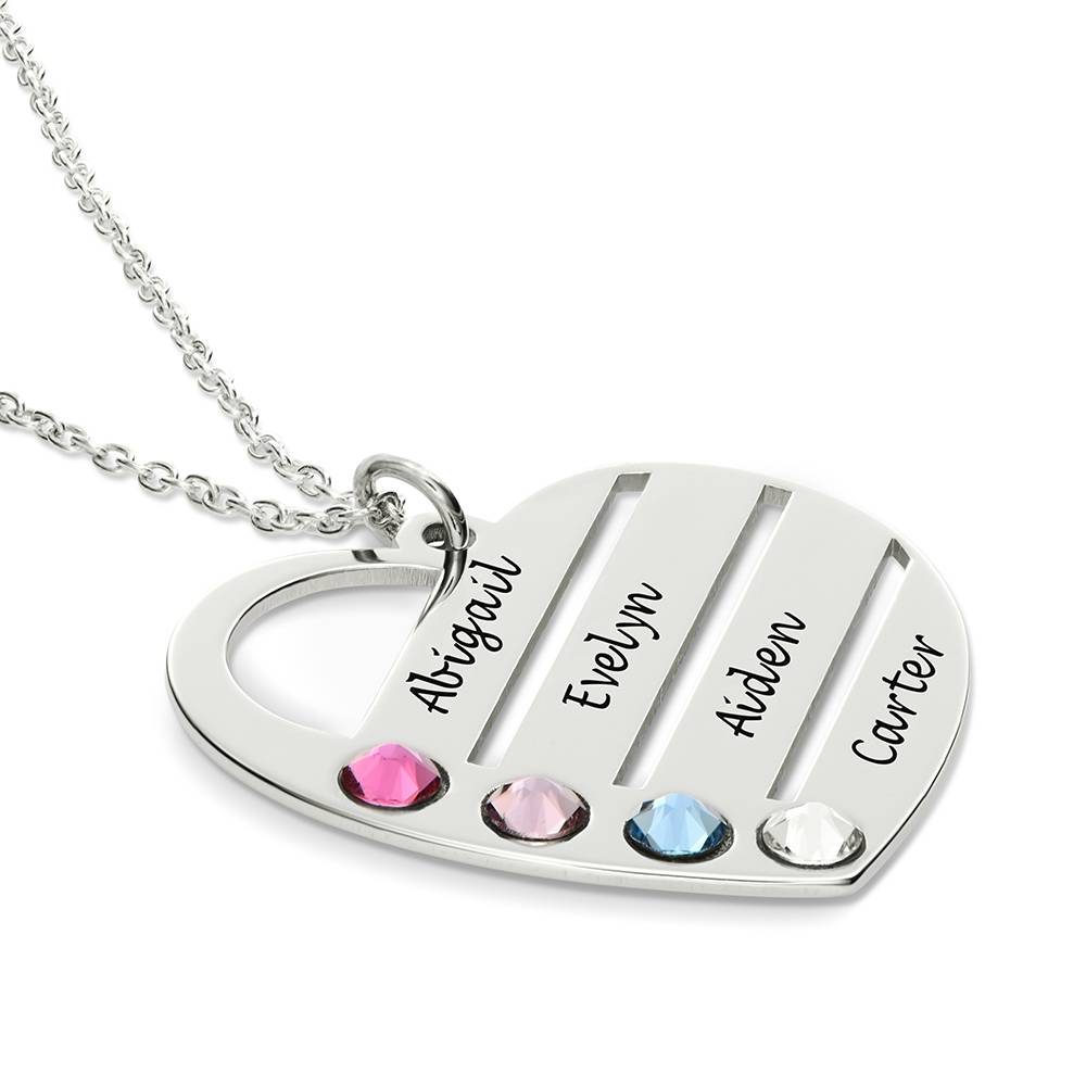 Collar de Corazón Terry con Nombres Grabados y Piedras de Nacimiento en Oro Blanco de 14K-5 foto de producto