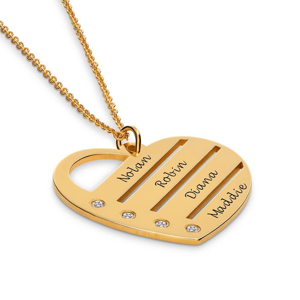 Collar de Corazón Terry con Nombres Grabados y Diamantes en Baño de Oro-1 foto de producto