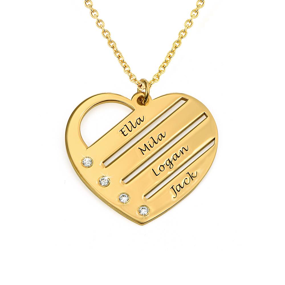 Collar de Corazón Terry con Nombres Grabados y Diamantes en Vermeil de Oro-3 foto de producto