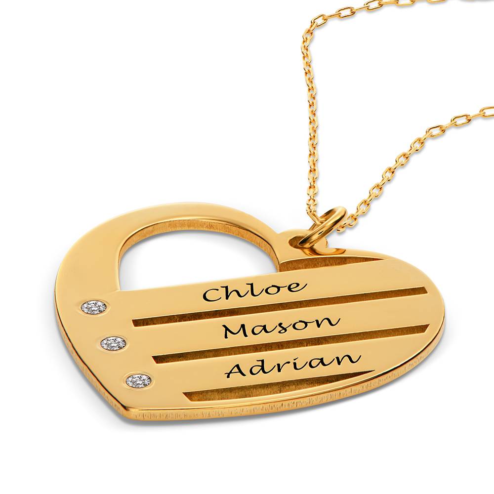 Collar de Corazón Terry con Nombres Grabados y Diamantes en Vermeil de Oro-4 foto de producto