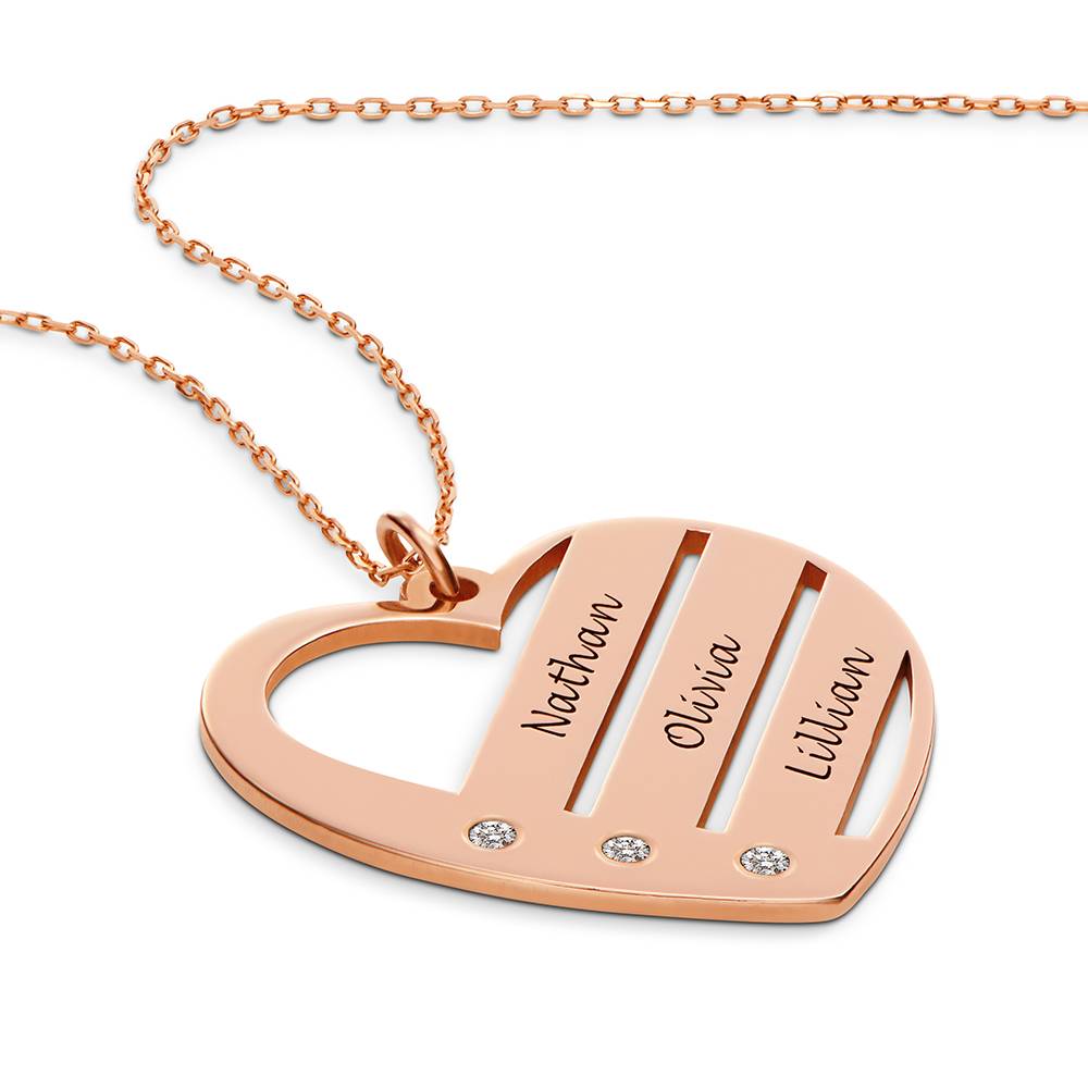 Collar de Corazón Terry con Nombres Grabados y Diamantes en Chapado de Oro Rosa-6 Collar de Corazón Terry con Nombres Grabados y Diamantes en Chapado de Oro Rosa-6 foto de producto