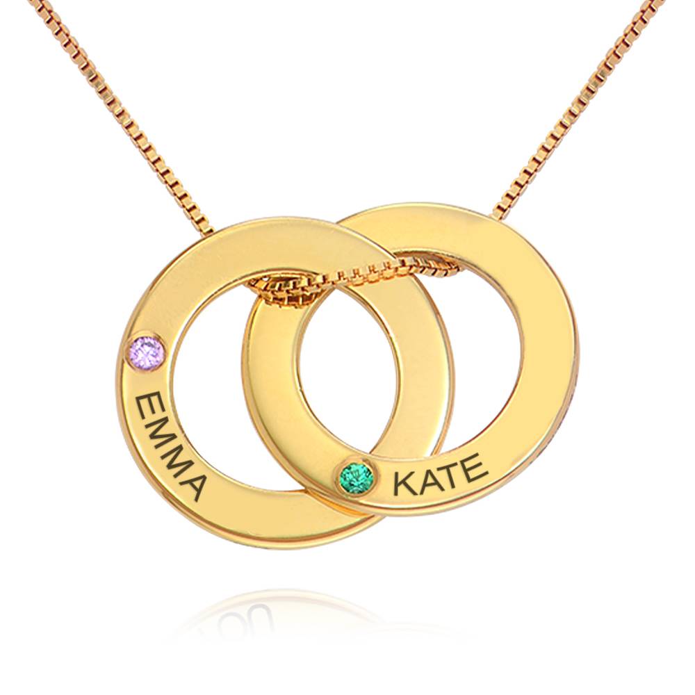 Collar de Anillo Ruso con 2 Anillos y Piedras de Nacimiento en Baño de Oro-3 foto de producto