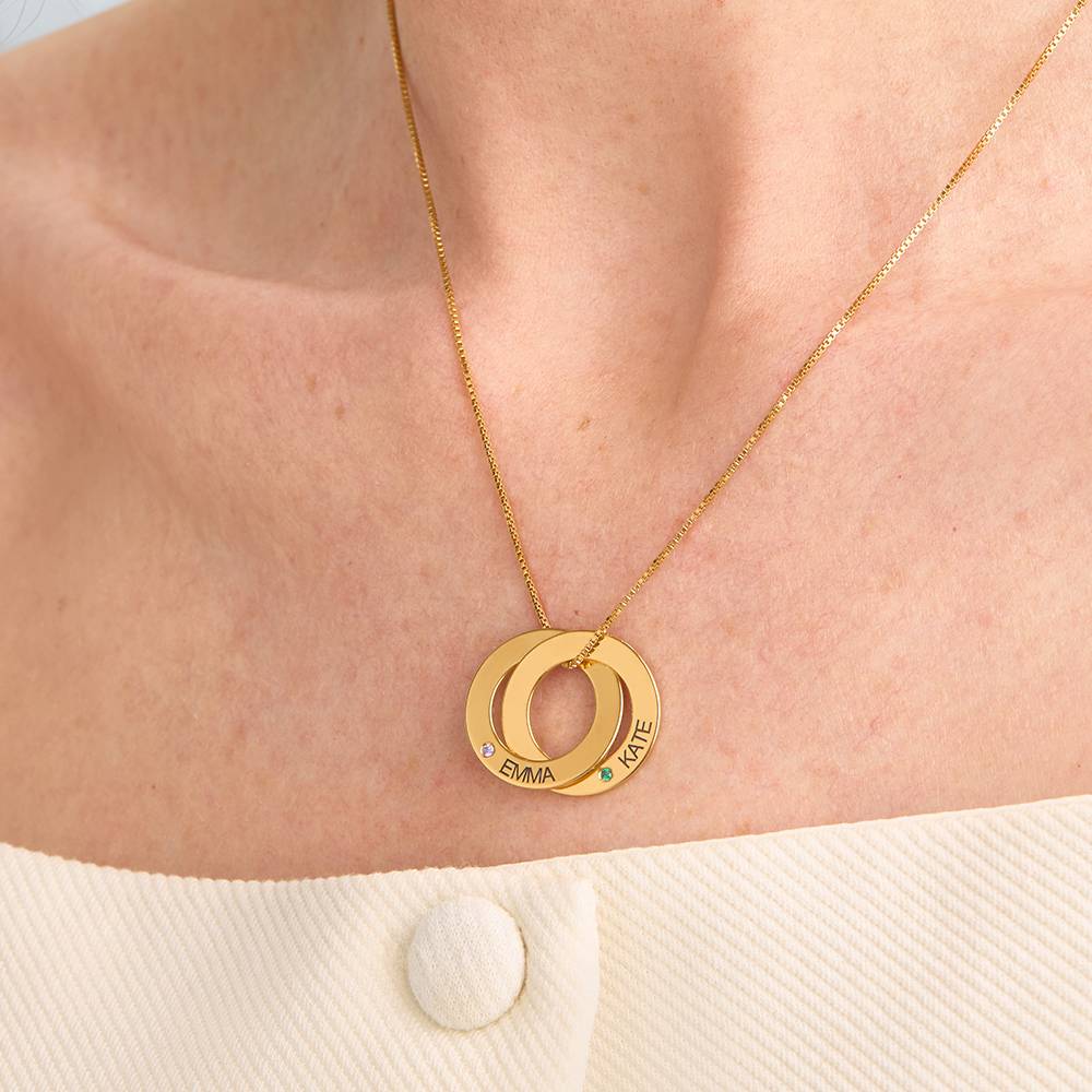 Collar de Anillo Ruso con 2 Anillos y Piedras de Nacimiento en Baño de Oro-2 foto de producto