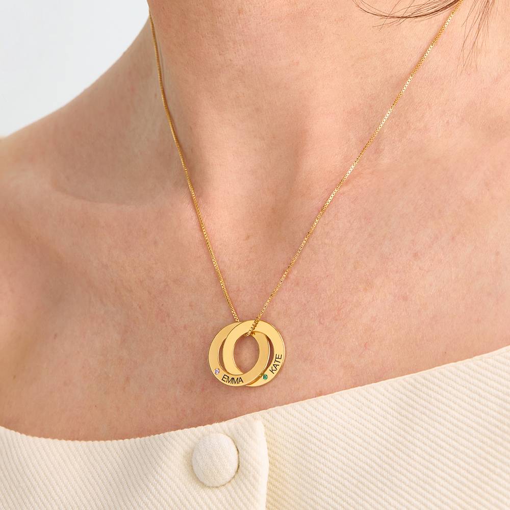 Collar de Anillo Ruso con 2 Anillos y Piedras de Nacimiento en Vermeil de Oro-4 Collar de Anillo Ruso con 2 Anillos y Piedras de Nacimiento en Vermeil de Oro-4 foto de producto