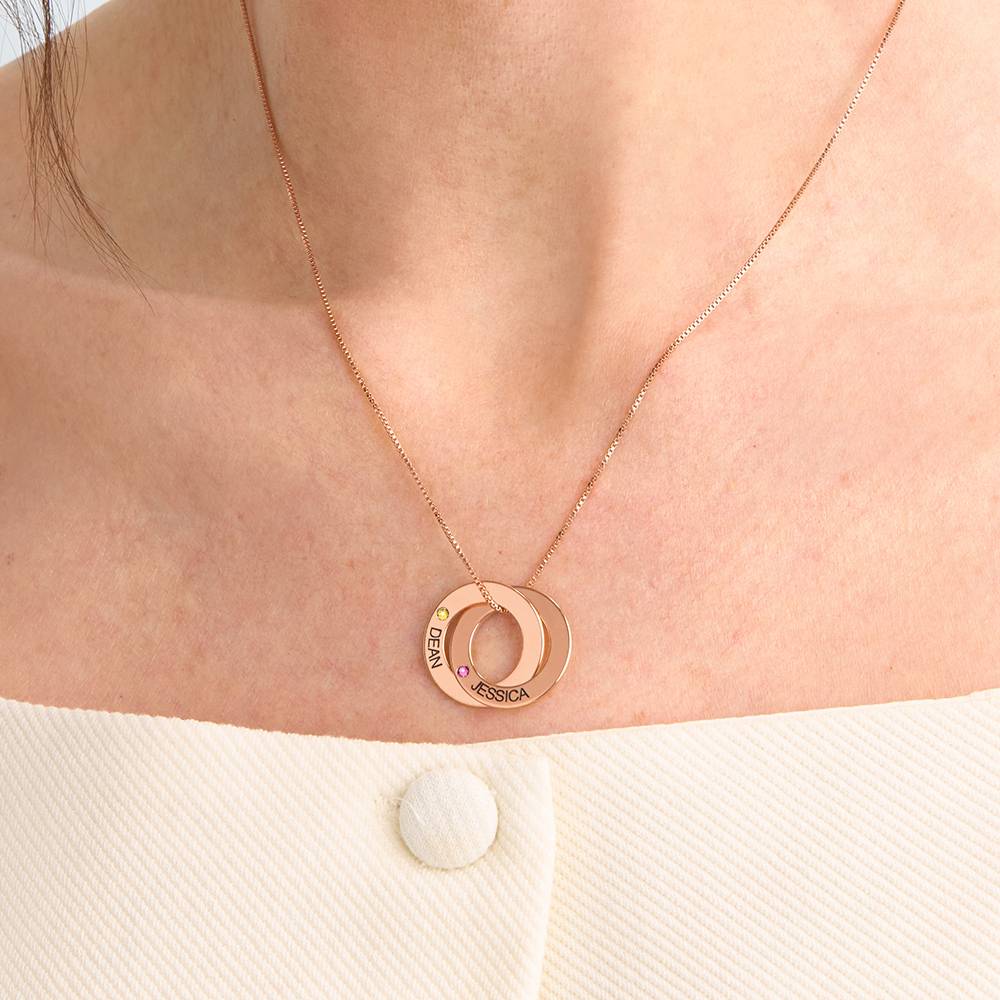 Collar de Anillo Ruso con 2 Anillos y Piedras de Nacimiento en Chapado de Oro Rosa-4 foto de producto