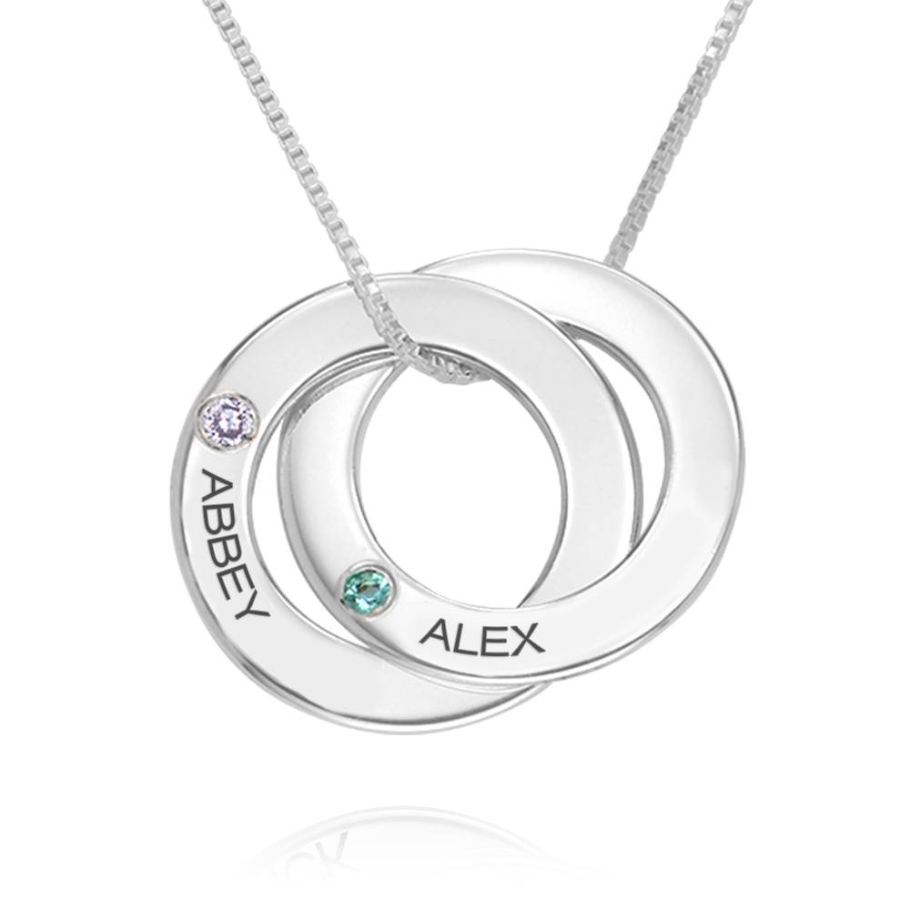 Collar de Anillo Ruso con 2 Anillos y Piedras de Nacimiento en Plata-1 foto de producto
