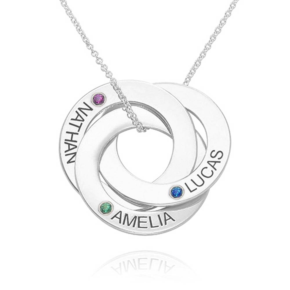 Collar de Anillos Rusos con Piedras de Nacimiento en Oro Blanco 10K-1 foto de producto