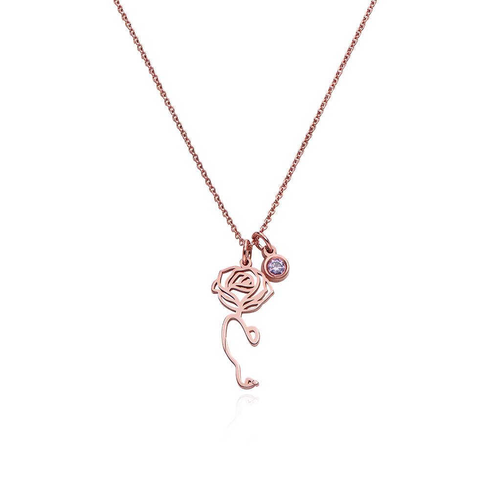Collar con Nombre Árabe de Flor de Nacimiento y Piedra en Chapa de Oro Rosa-2 foto de producto
