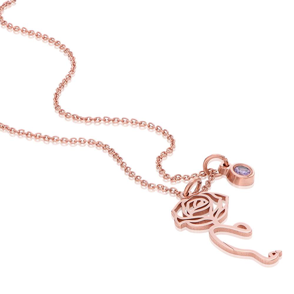 Collar con Nombre Árabe de Flor de Nacimiento y Piedra en Chapa de Oro Rosa-1 foto de producto