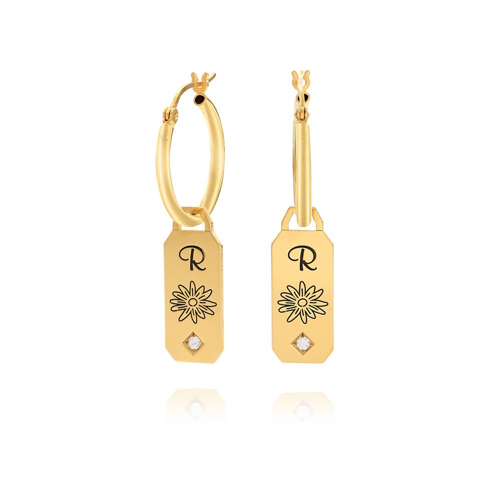 Pendientes Argolla de Flor de Nacimiento y Piedras con Iniciales en Vermeil de Oro-1 Pendientes Argolla de Flor de Nacimiento y Piedras con Iniciales en Vermeil de Oro-1 foto de producto