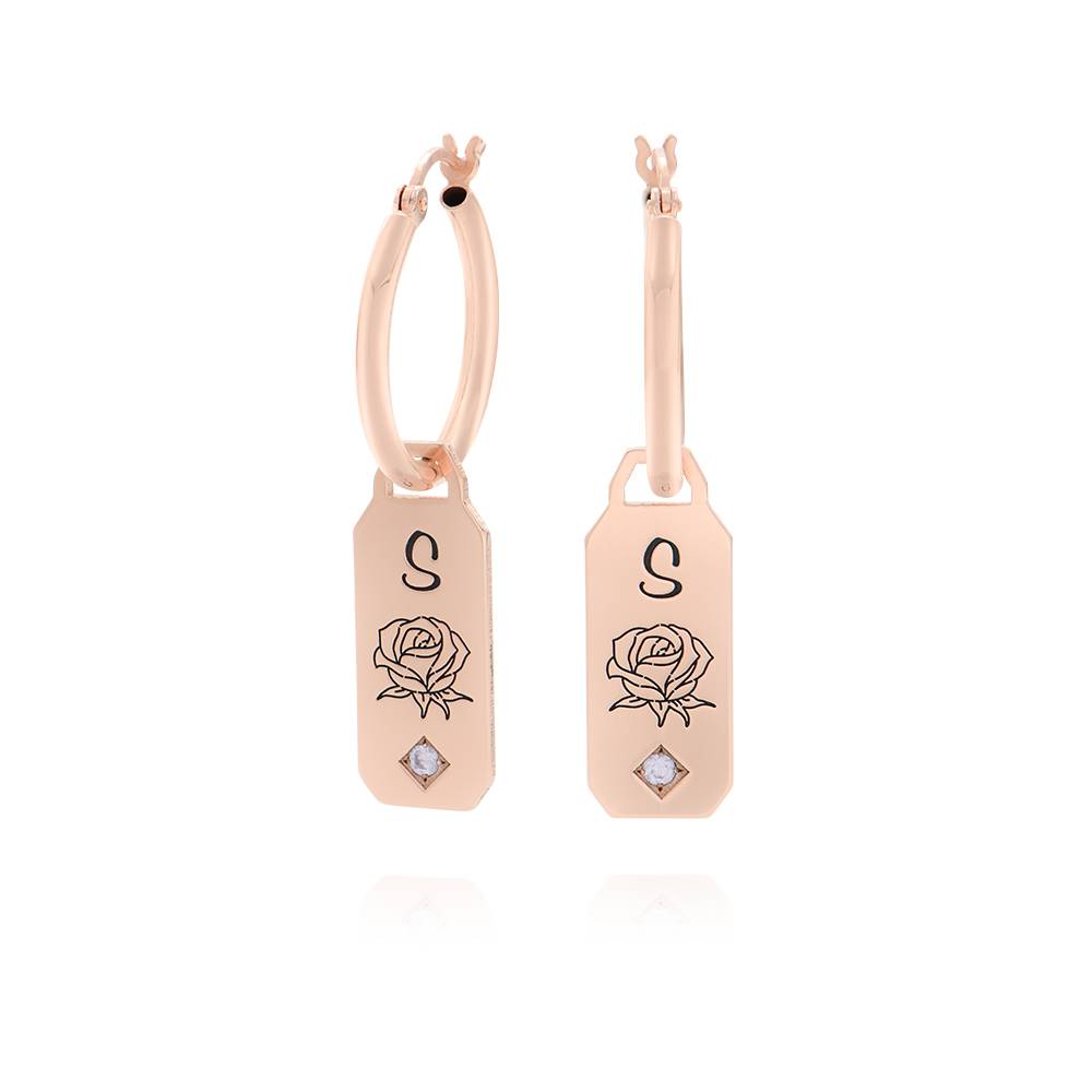 Pendientes Argolla de Flor de Nacimiento y Piedras con Iniciales en Chapa de Oro Rosa-1 foto de producto