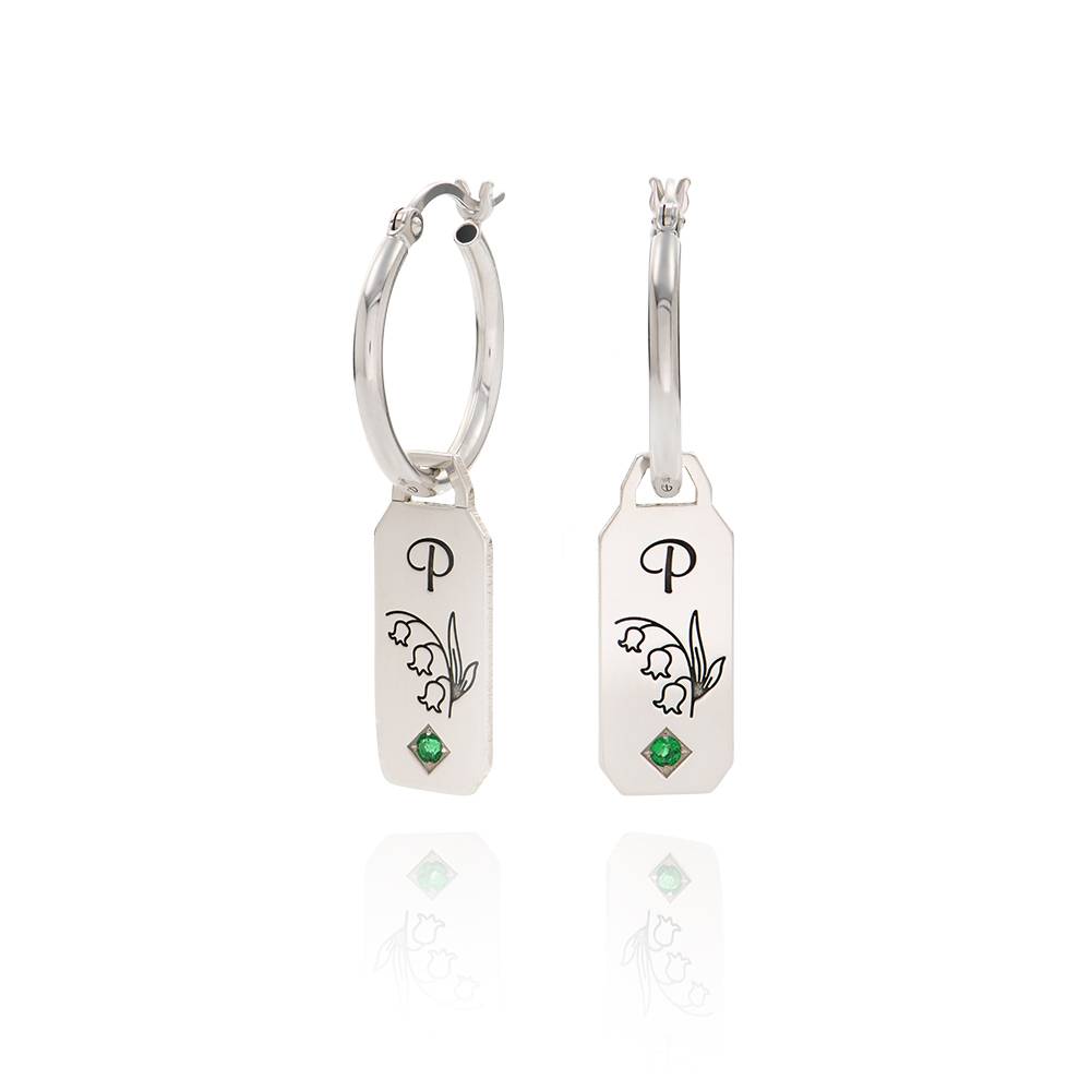 Pendientes Argolla de Flor de Nacimiento y Piedras con Iniciales en Plata-1 foto de producto