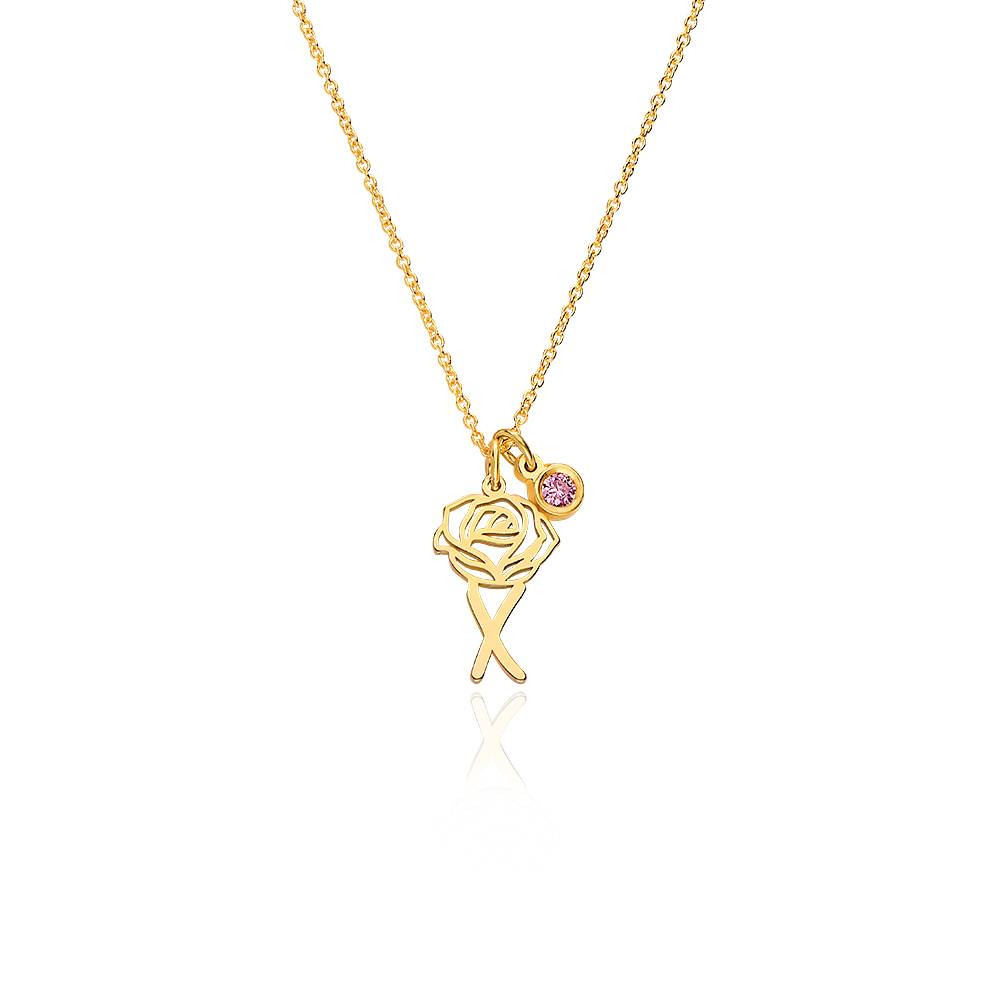 Collar con Inicial de Flor de Nacimiento y Piedra en Chapa de Oro-4 Collar con Inicial de Flor de Nacimiento y Piedra en Chapa de Oro-4 foto de producto