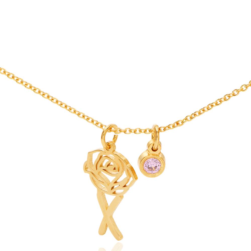 Collar con Inicial de Flor de Nacimiento y Piedra en Chapa de Oro-6 Collar con Inicial de Flor de Nacimiento y Piedra en Chapa de Oro-6 foto de producto