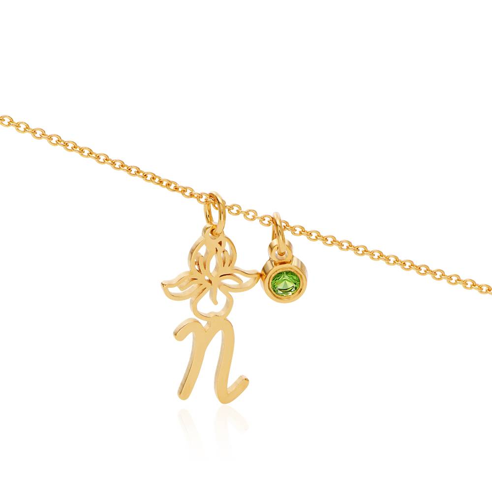 Collar con Inicial de Flor de Nacimiento y Piedra en Vermeil de Oro-4 foto de producto
