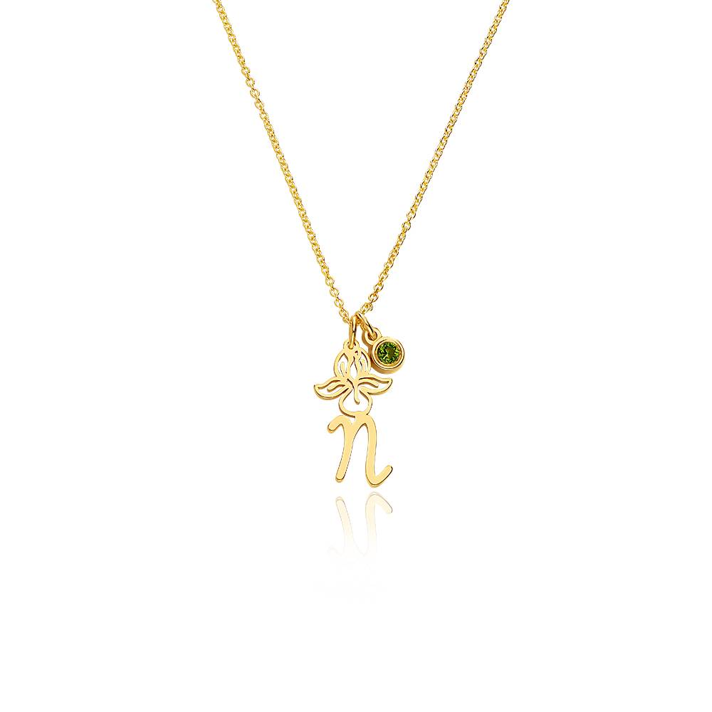 Collar con Inicial de Flor de Nacimiento y Piedra en Vermeil de Oro-2 foto de producto