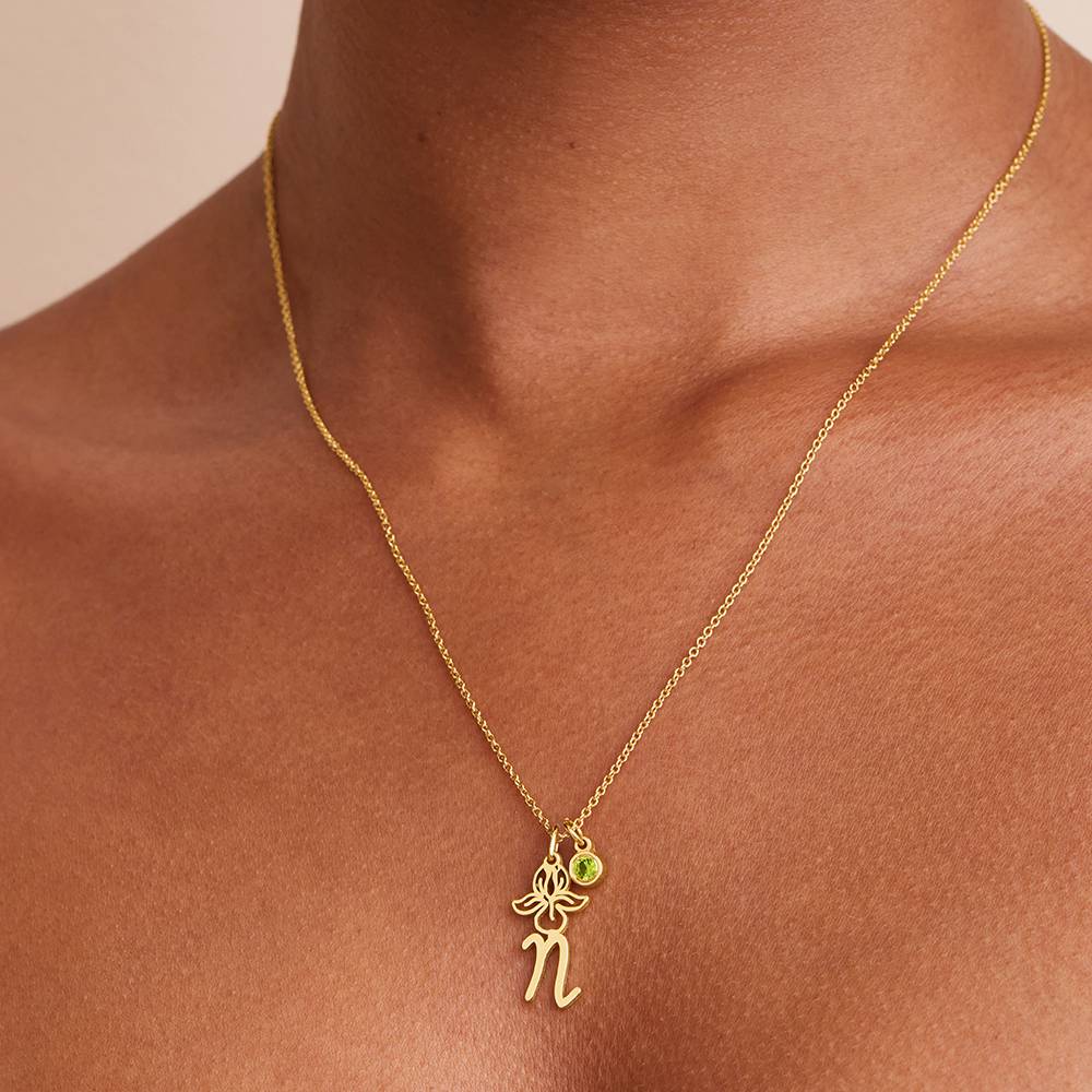Collar con Inicial de Flor de Nacimiento y Piedra en Vermeil de Oro-5 foto de producto