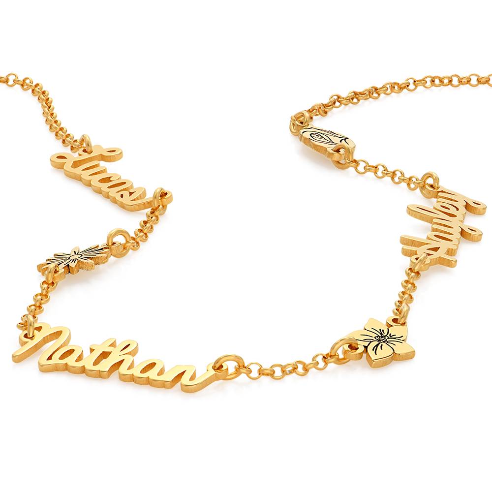 Collar con Nombres Múltiples de Flor de Nacimiento en Baño de Oro-1 foto de producto