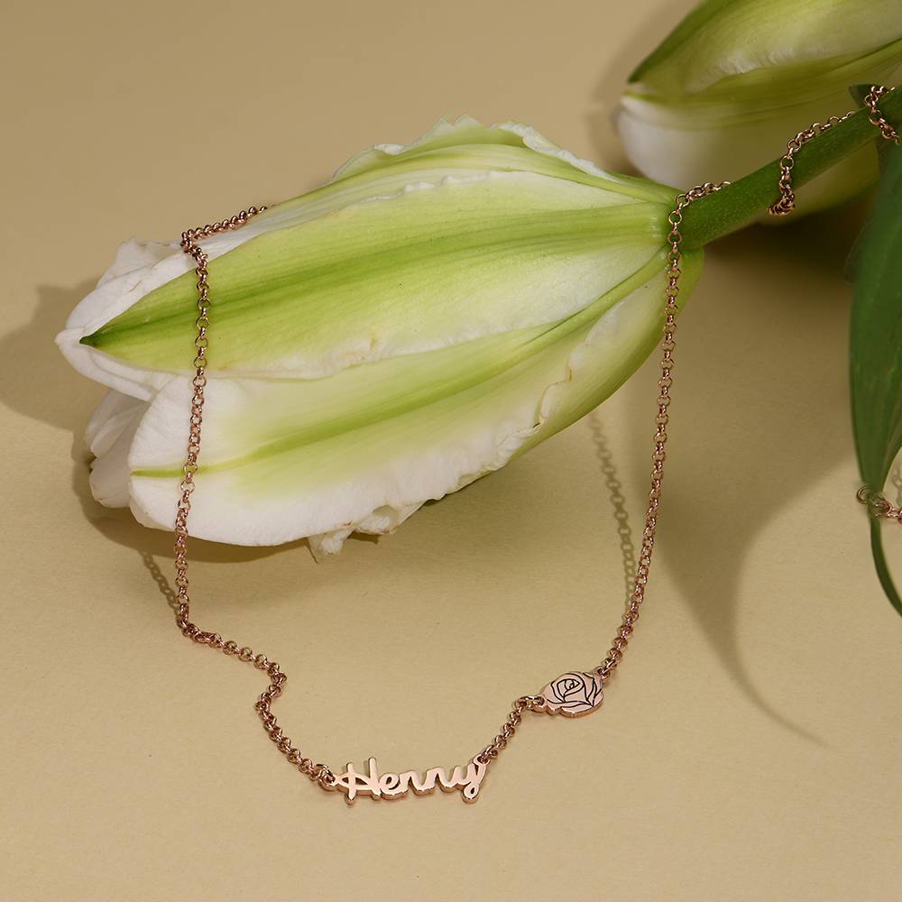 Collar con Nombres Múltiples de Flor de Nacimiento en Vermeil de Oro Rosa-3 foto de producto