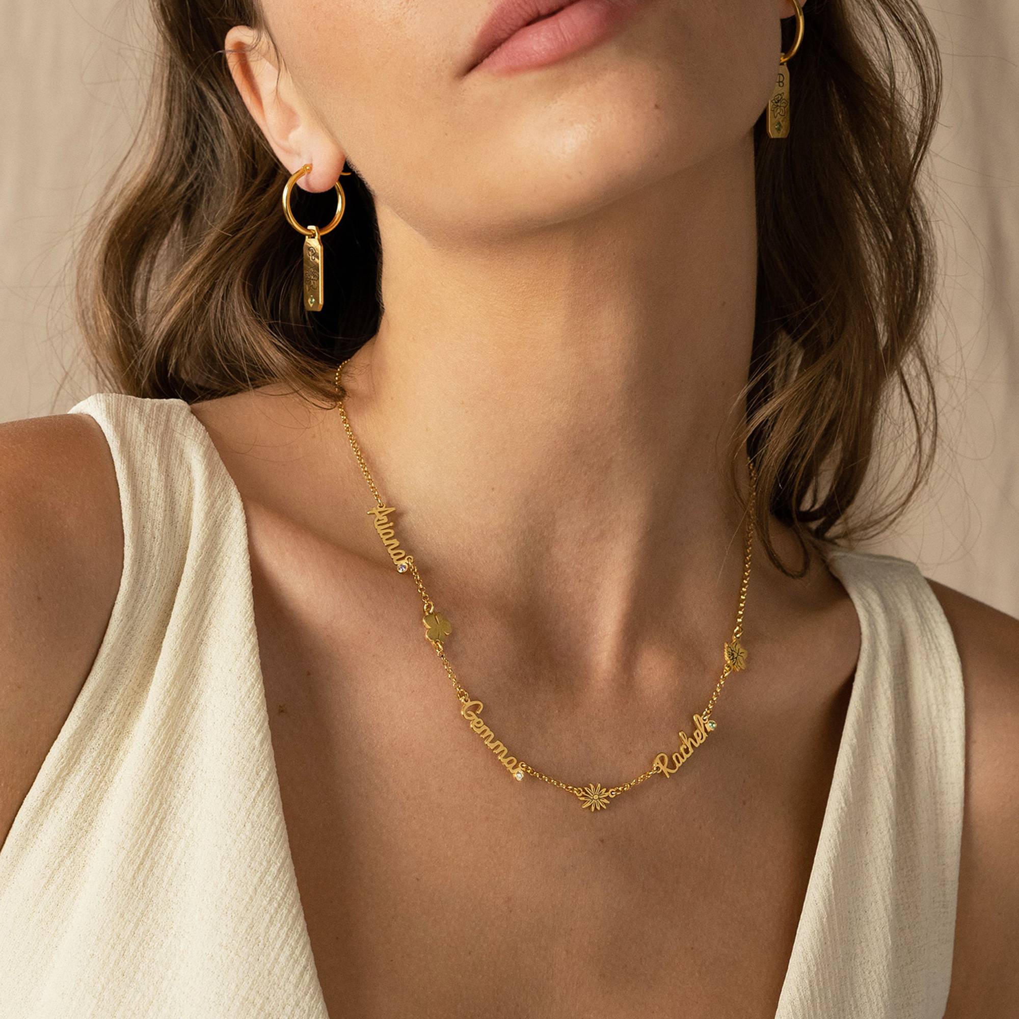 Collar con Nombres Múltiples de Flor de Nacimiento y Piedras en Chapa de Oro-5 foto de producto