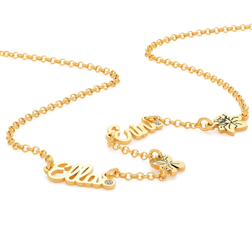 Collar con Nombres Múltiples de Flor de Nacimiento y Piedras en Chapa de Oro-2 foto de producto