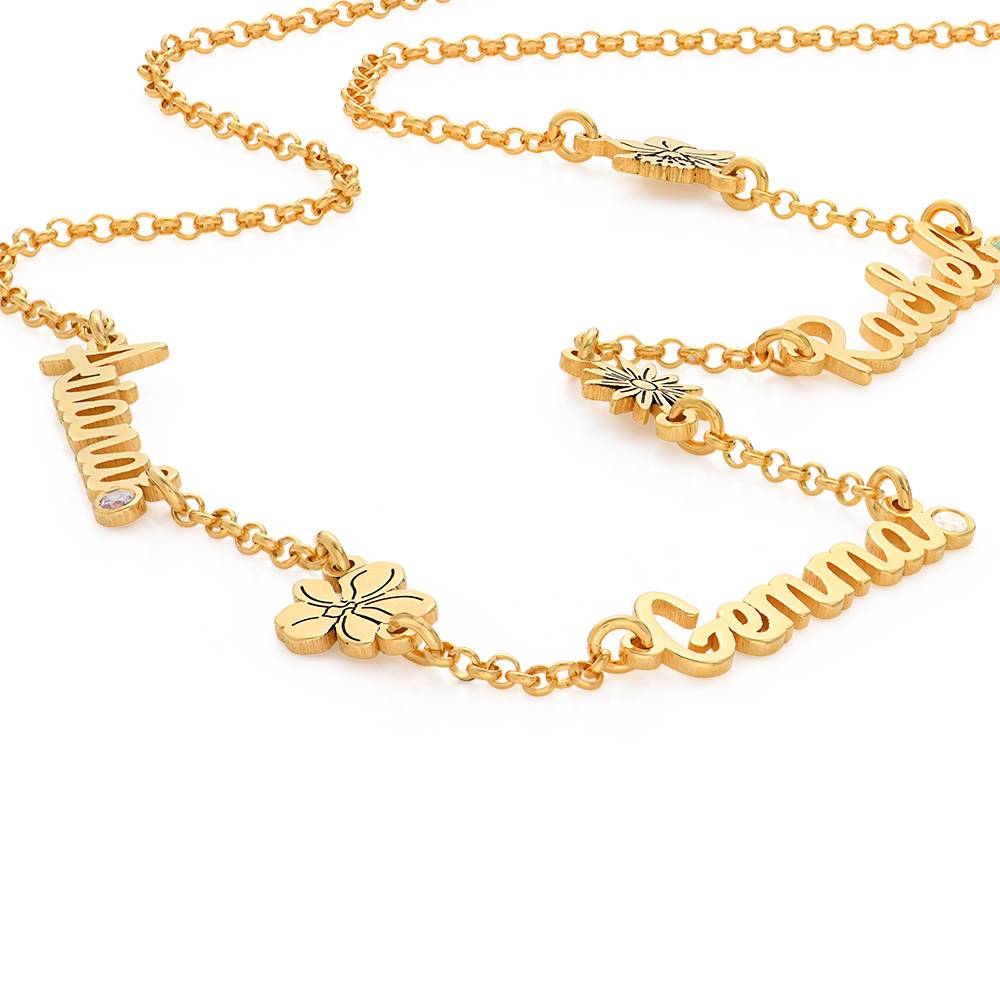 Collar con Nombres Múltiples de Flor de Nacimiento y Piedras en Vermeil de Oro-3 Collar con Nombres Múltiples de Flor de Nacimiento y Piedras en Vermeil de Oro-3 foto de producto