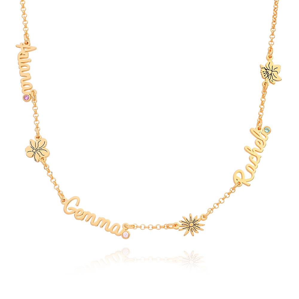 Collar con Nombres Múltiples de Flor de Nacimiento y Piedras en Vermeil de Oro-2 Collar con Nombres Múltiples de Flor de Nacimiento y Piedras en Vermeil de Oro-2 foto de producto