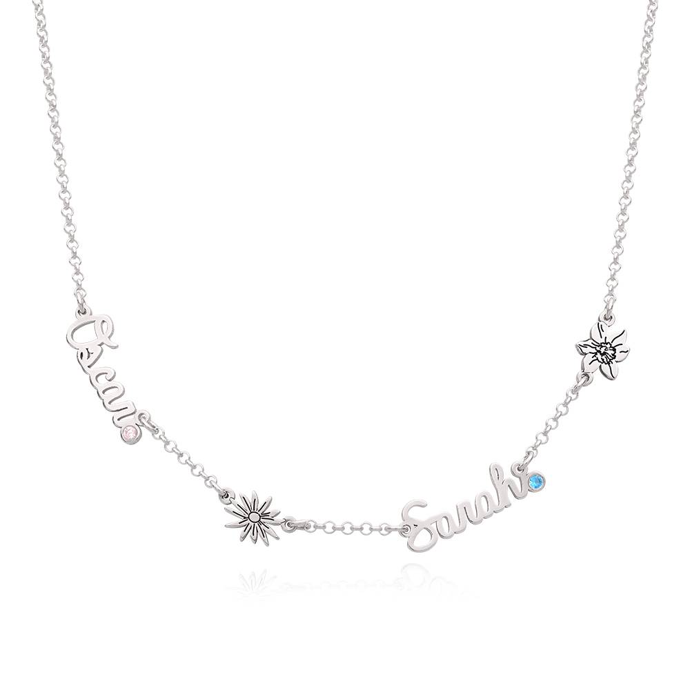 Collar con Nombres Múltiples de Flor de Nacimiento y Piedras en Plata Esterlina-4 Collar con Nombres Múltiples de Flor de Nacimiento y Piedras en Plata Esterlina-4 foto de producto