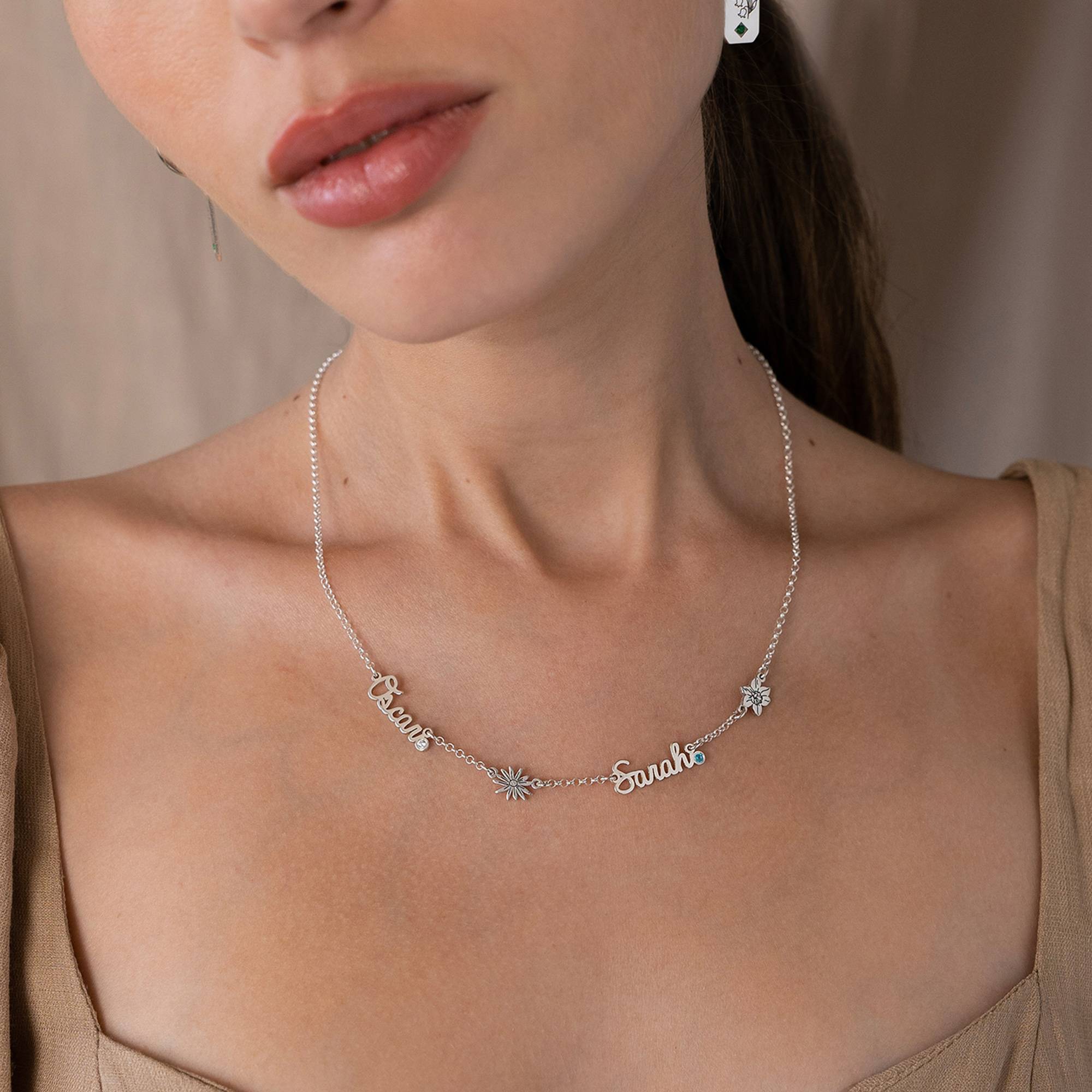 Collar con Nombres Múltiples de Flor de Nacimiento y Piedras en Plata Esterlina-1 Collar con Nombres Múltiples de Flor de Nacimiento y Piedras en Plata Esterlina-1 foto de producto