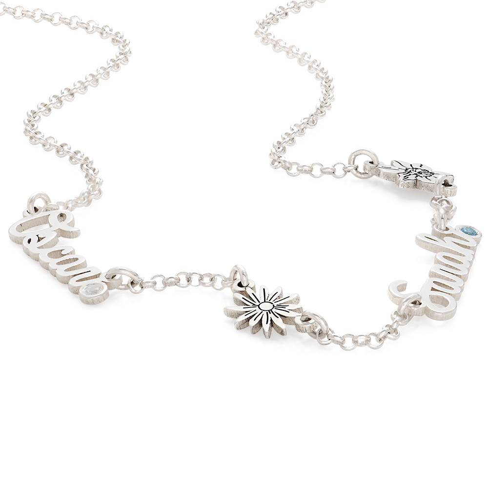 Collar con Nombres Múltiples de Flor de Nacimiento y Piedras en Plata Esterlina-5 Collar con Nombres Múltiples de Flor de Nacimiento y Piedras en Plata Esterlina-5 foto de producto
