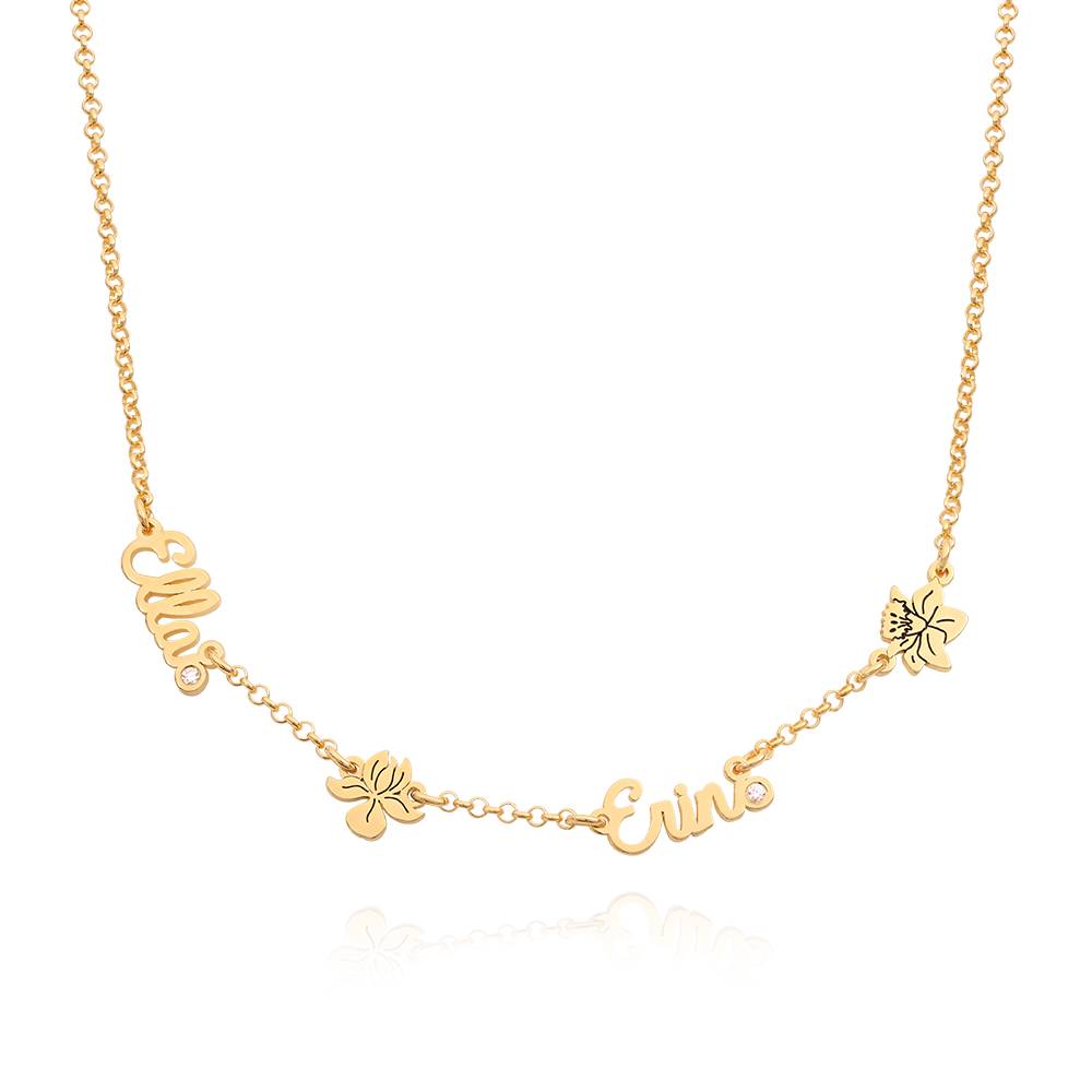 Collar con Nombres Múltiples de Flor de Nacimiento y Diamantes con Diamante en Chapa de Oro-6 foto de producto