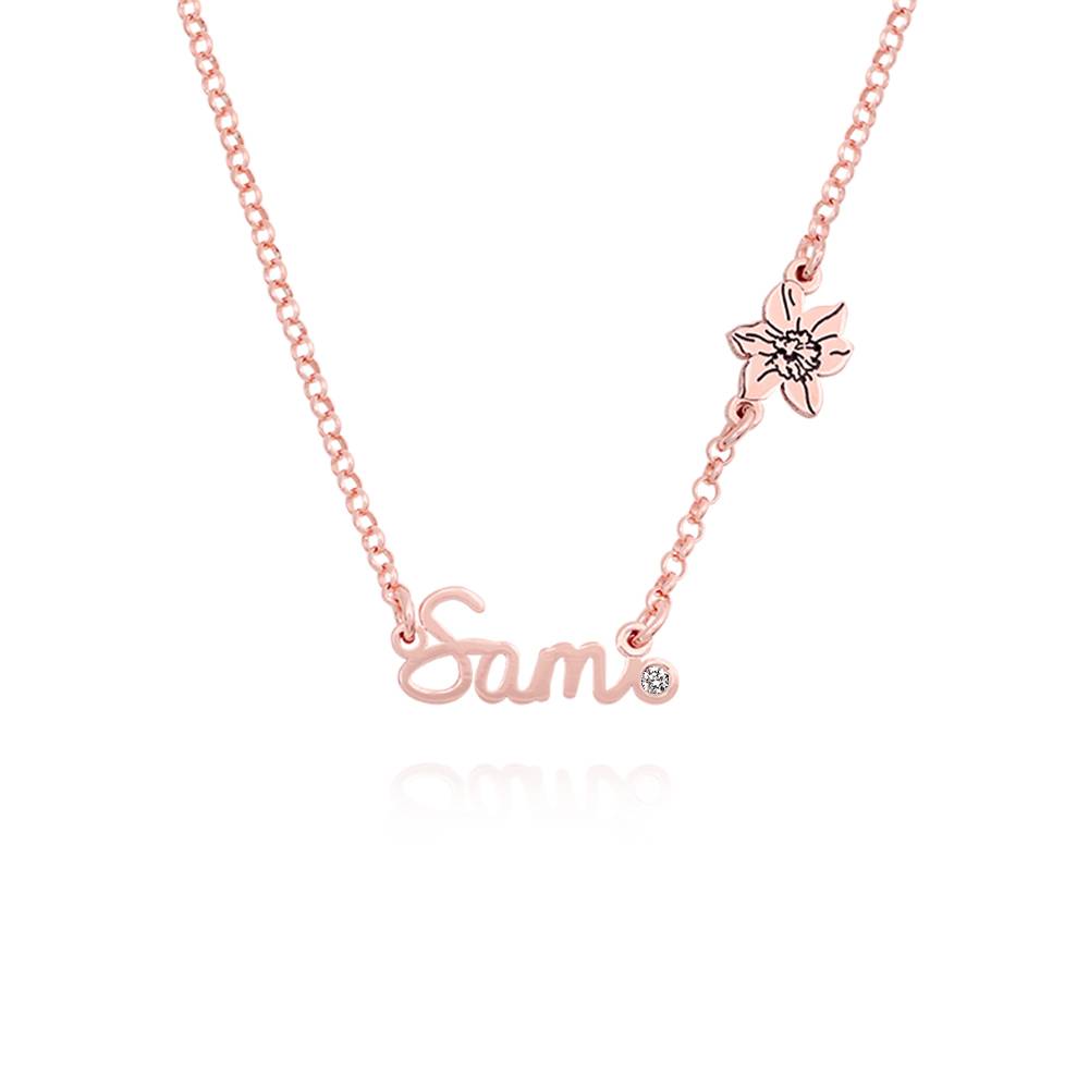 Collar con Nombres Múltiples de Flor de Nacimiento y Diamantes en Vermeil de Oro Rosa-4 foto de producto