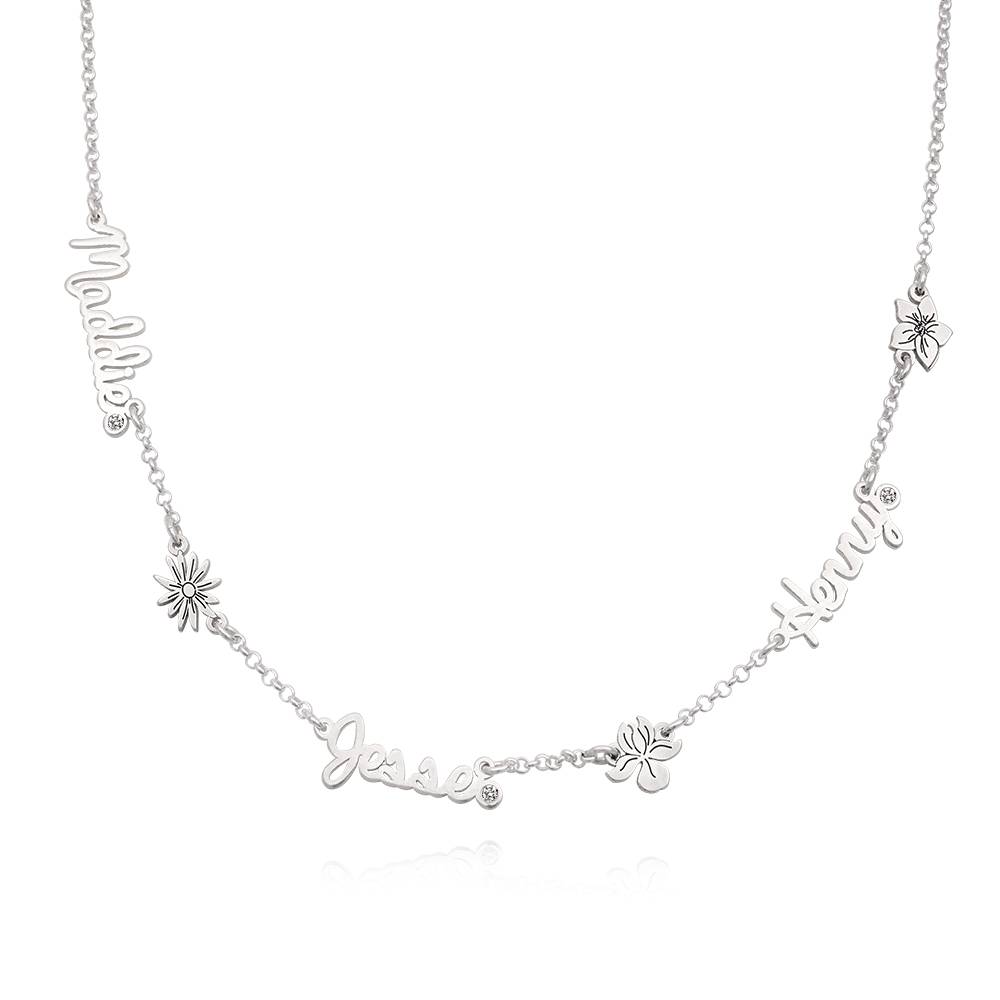 Collar con Nombres Múltiples de Flor de Nacimiento y Diamantes en Plata Esterlina-3 Collar con Nombres Múltiples de Flor de Nacimiento y Diamantes en Plata Esterlina-3 foto de producto