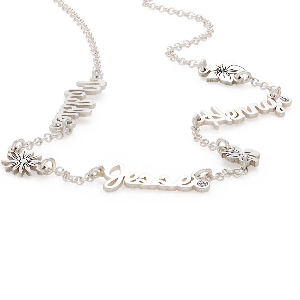 Collar con Nombres Múltiples de Flor de Nacimiento y Diamantes en Plata Esterlina-2 Collar con Nombres Múltiples de Flor de Nacimiento y Diamantes en Plata Esterlina-2 foto de producto