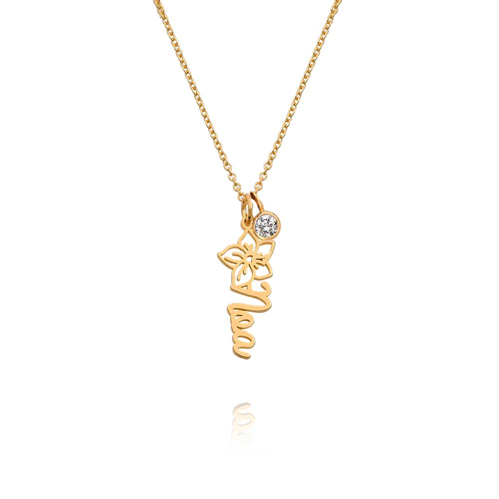 Collar con Nombre de Flor de Nacimiento y 0.25ct Diamante en Baño de Oro-1 Collar con Nombre de Flor de Nacimiento y 0.25ct Diamante en Baño de Oro-1 foto de producto