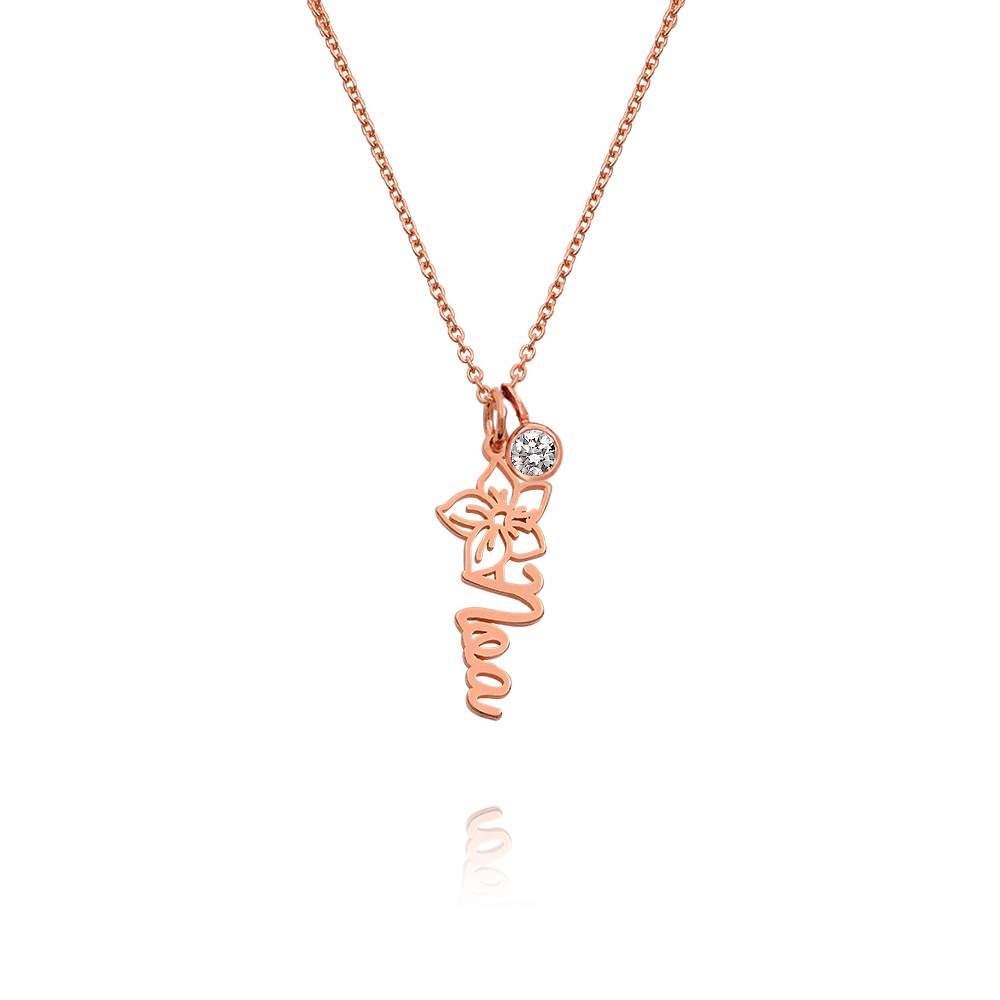 Collar con Nombre de Flor de Nacimiento y 0.25ct Diamante en Chapa de Oro Rosa-2 foto de producto