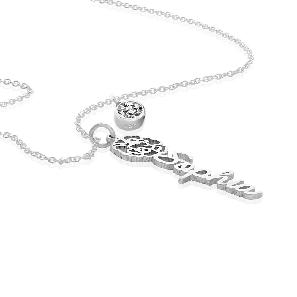 Collar con Nombre de Flor de Nacimiento y 0.25ct Diamante en Plata-2 Collar con Nombre de Flor de Nacimiento y 0.25ct Diamante en Plata-2 foto de producto