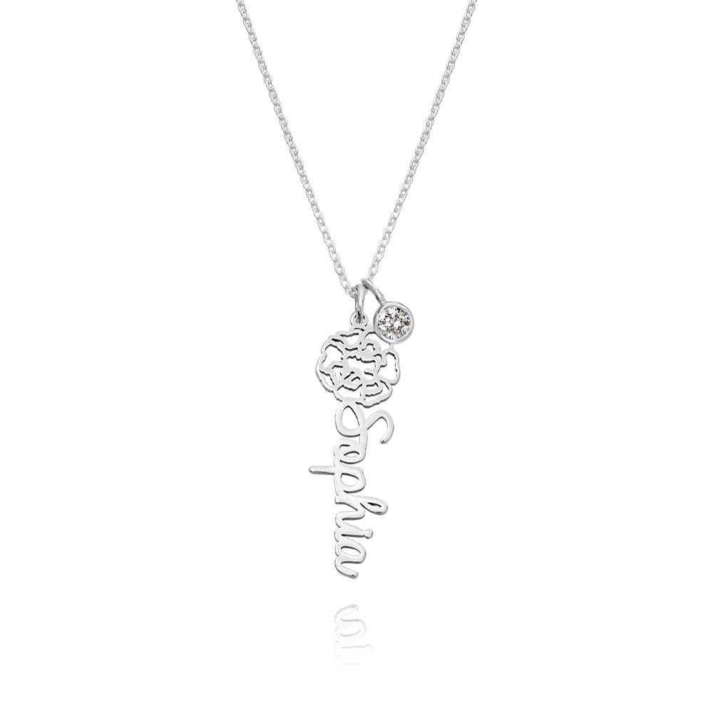 Collar con Nombre de Flor de Nacimiento y 0.25ct Diamante en Plata-1 Collar con Nombre de Flor de Nacimiento y 0.25ct Diamante en Plata-1 foto de producto