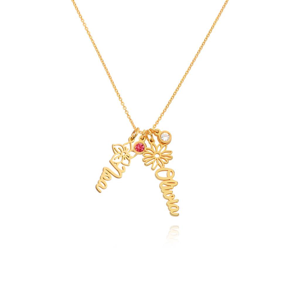 Collar con Nombre de Flor de Nacimiento y Piedra en Oro Sólido 14K-5 foto de producto