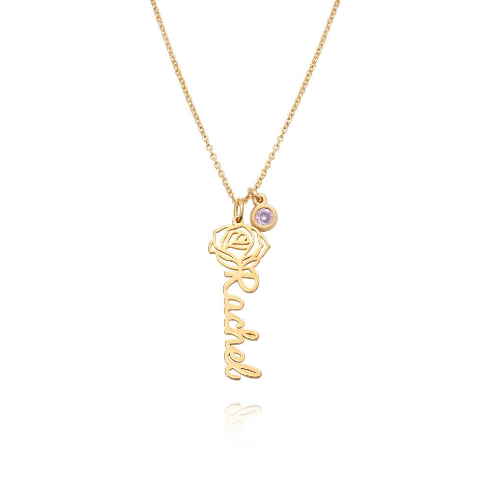 Collar con Nombre de Flor de Nacimiento y Piedra en Baño de Oro-1 foto de producto