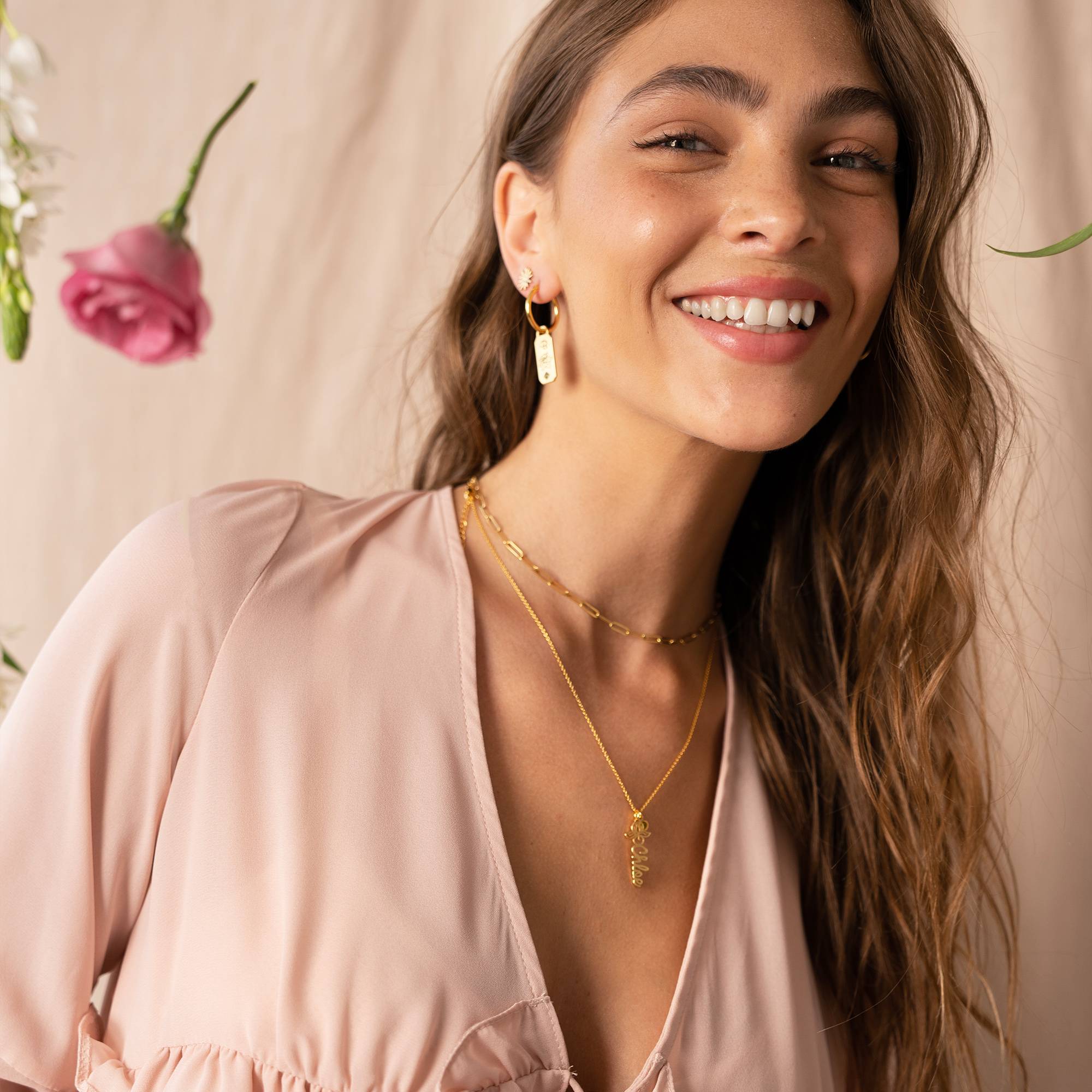 Collar con Nombre de Flor de Nacimiento y Piedra en Oro Sólido 14K-3 foto de producto