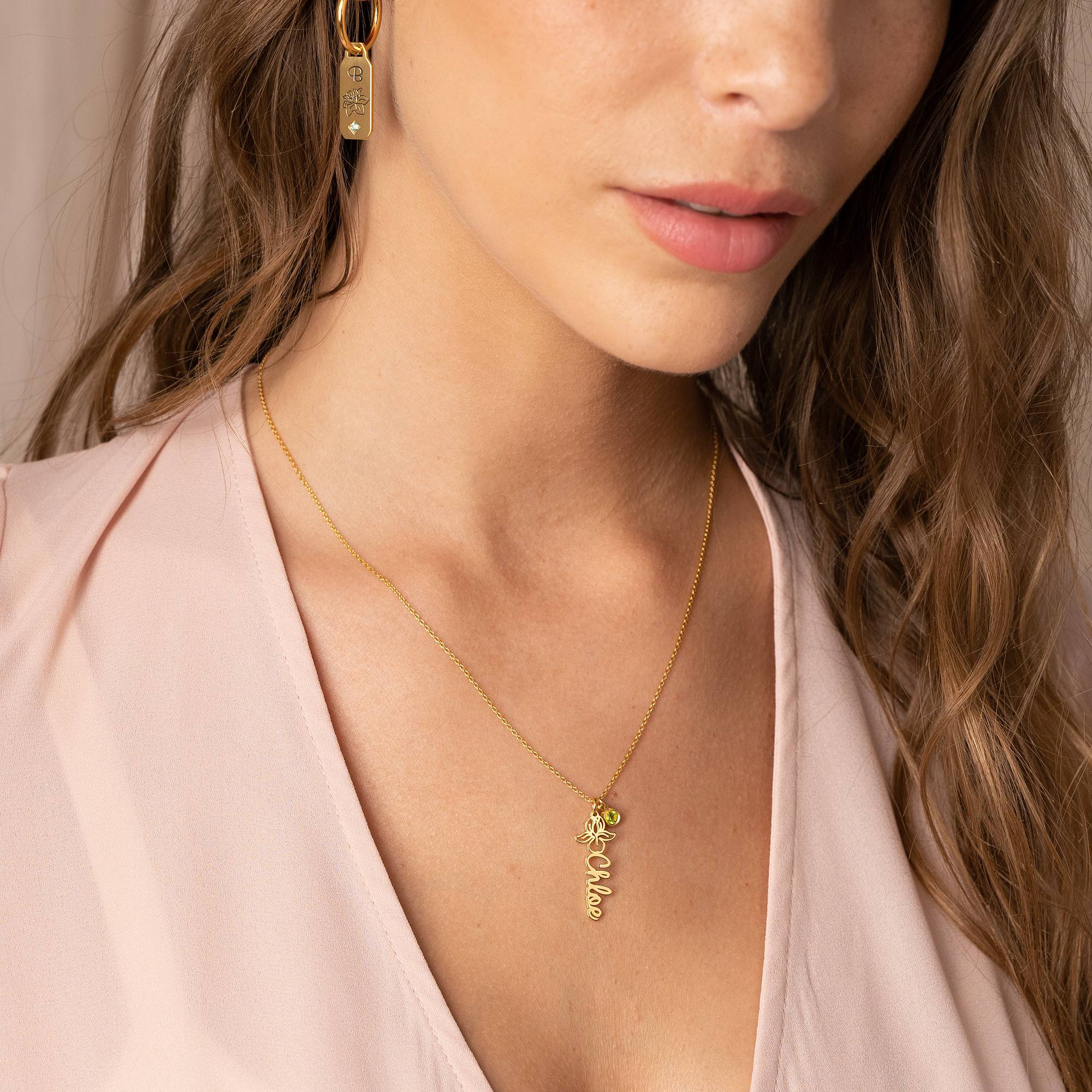 Collar con Nombre de Flor de Nacimiento y Piedra en Oro Sólido 14K-4 foto de producto