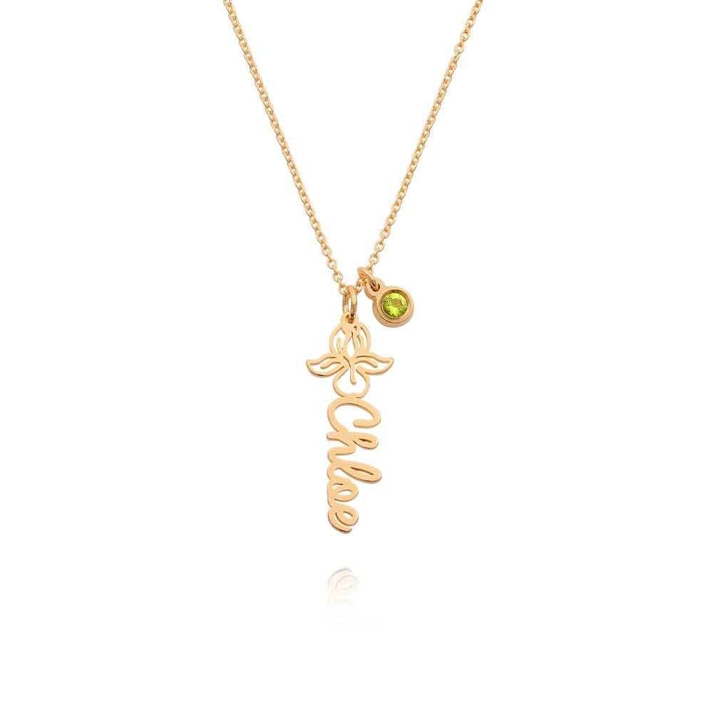 Collar con Nombre de Flor de Nacimiento y Piedra en Oro Sólido 14K-2 foto de producto