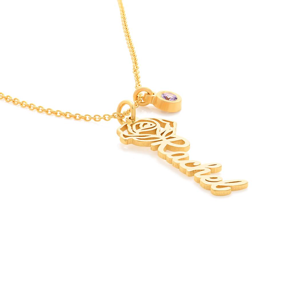Collar con Nombre de Flor de Nacimiento y Piedra en Oro Sólido 14K-6 foto de producto