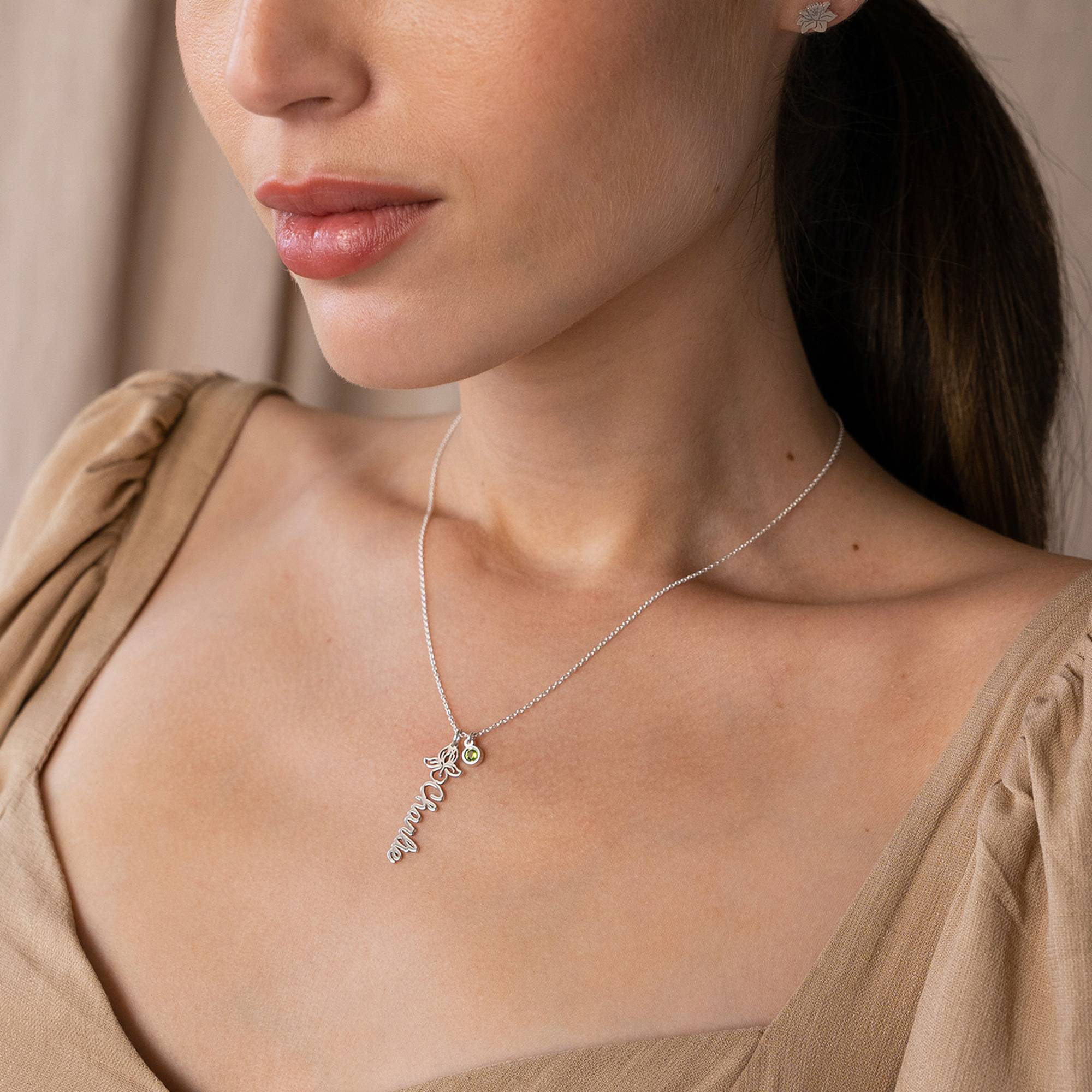 Collar con Nombre de Flor de Nacimiento y Piedra en Plata Esterlina-3 foto de producto