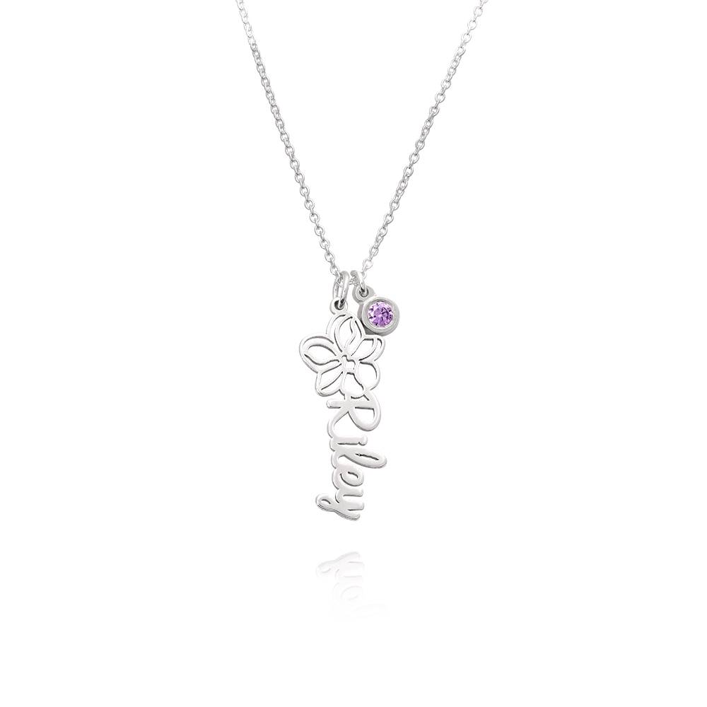 Collar con Nombre de Flor de Nacimiento y Piedra en Plata Esterlina-1 foto de producto