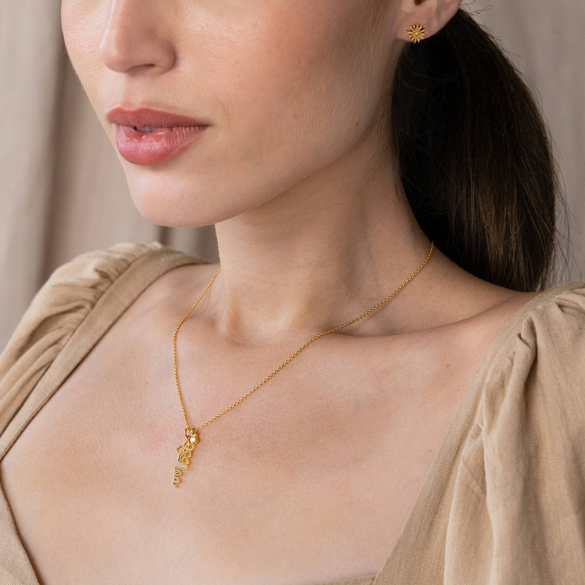 Collar con Nombre de Flor de Nacimiento y Diamante en Oro Sólido 14K-2 foto de producto