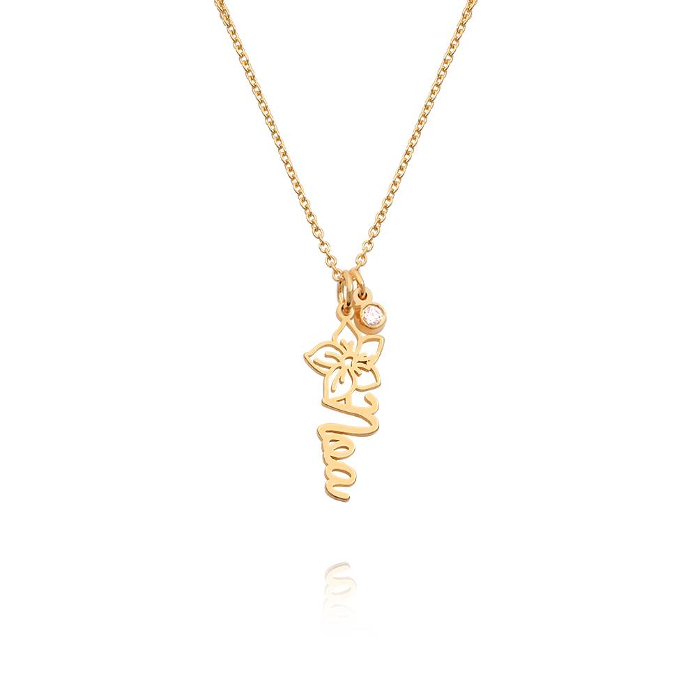 Collar con Nombre de Flor de Nacimiento y Diamante en Baño de Oro-1 Collar con Nombre de Flor de Nacimiento y Diamante en Baño de Oro-1 foto de producto